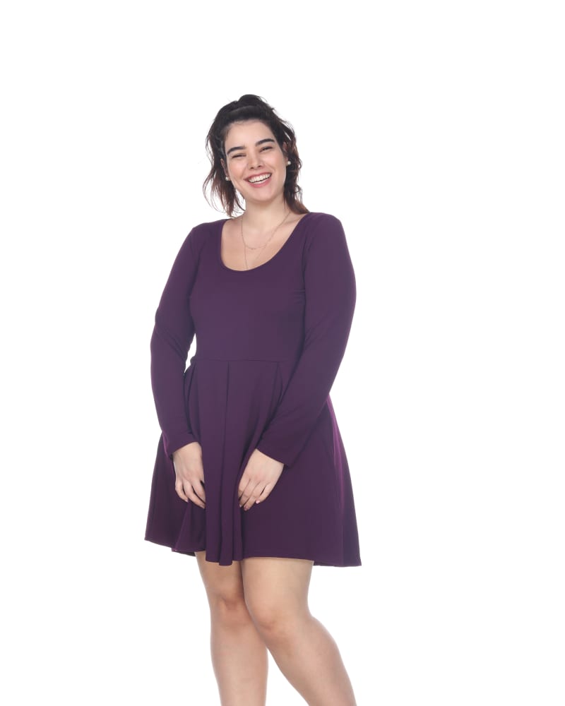Front of a model wearing a size 1X Jenara Dress in Purple by White Mark. | dia_product_style_image_id:257589